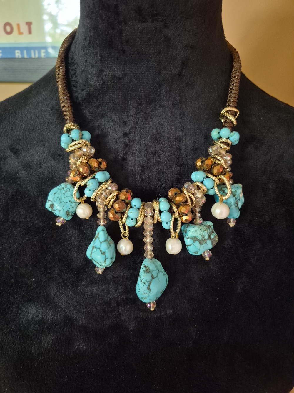 Turquoise Statement Necklace with Gold Accents